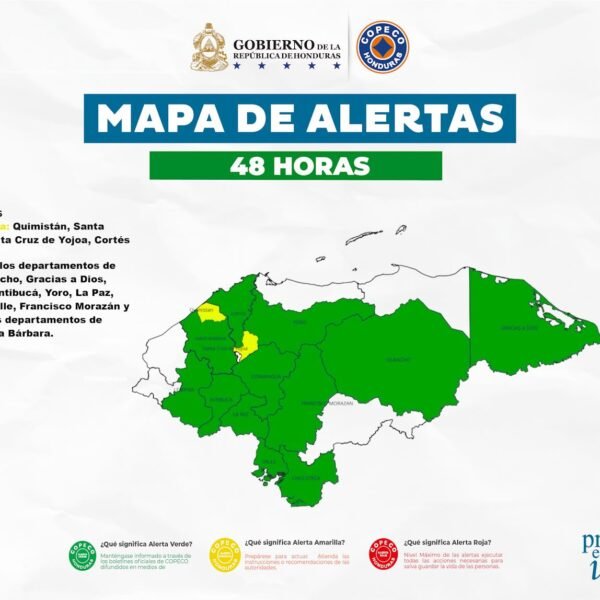 COPECO eleva alerta amarilla para dos municipios y mantiene vigilancia en 12 departamentos